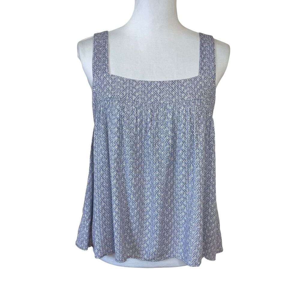 Mahina Print Square Neck Tank Top Blue Size Medium